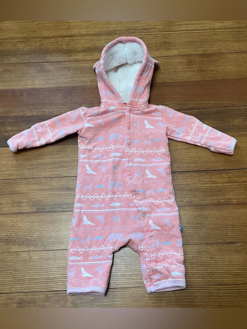 Kickee Pants Coral Fleece Coverall w Sherpa-Lined Hood & Ears Size Newborn
